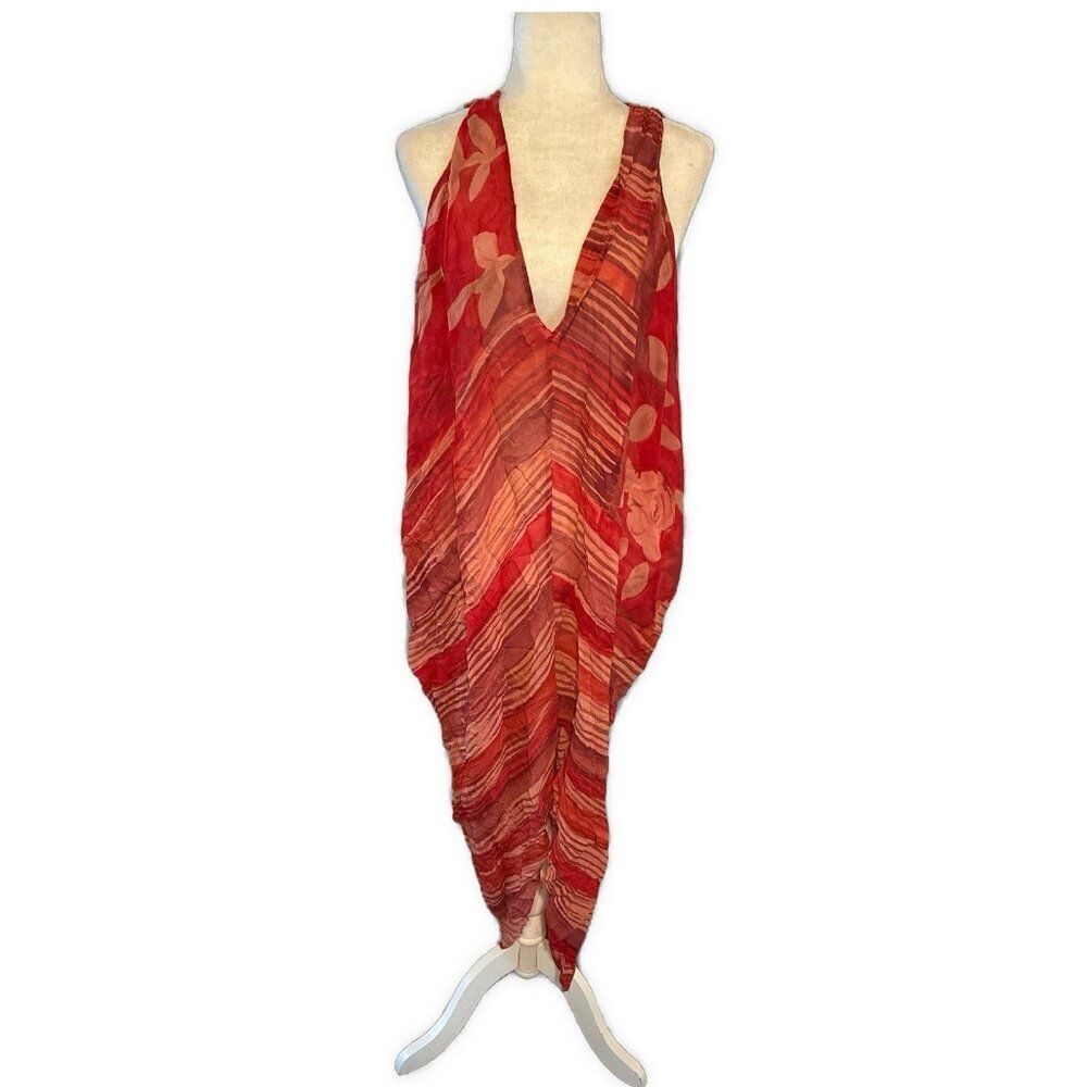 House Of Harlow Red Silk Coverup Beach Pool Tank Maxi Dress One Size